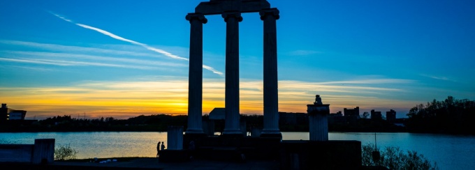 Baird Point on North Campus at sunset.