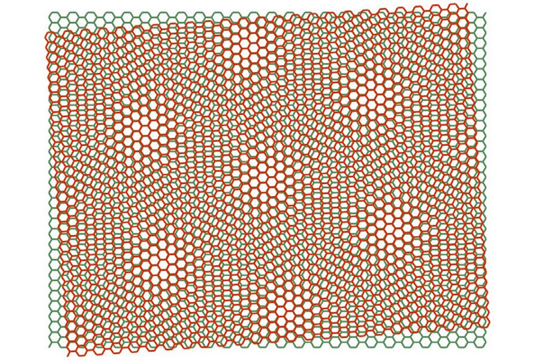 Zoom image: The image, above, shows the&nbsp;moir&eacute; pattern created by layering graphene with boron nitride. Credit: University at Buffalo. 
