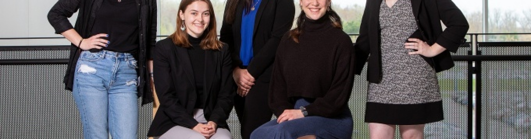Left to right: Jane Halfhill; Emma Correia (seated); Alivia Smeltzer-Darling; Grace Van Vessem (seated) and Fiona Pratt-MacDonald. Not pictured: Caleb Walcott. Photo: Meredith Forrest Kulwicki. 