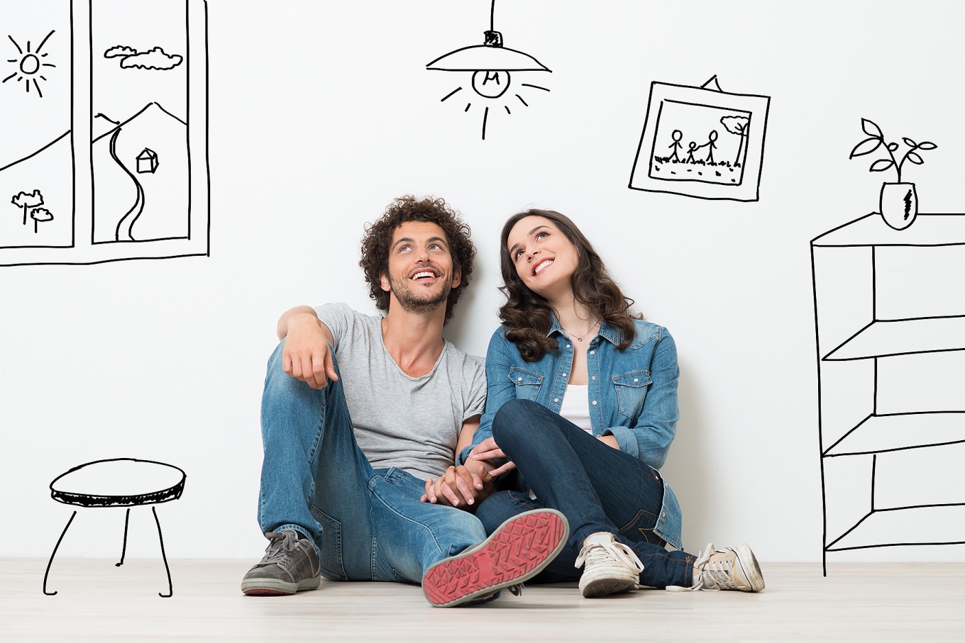 A happy young couple contemplates future happiness. 