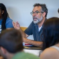 Pablo Mitchell teaching a class. 