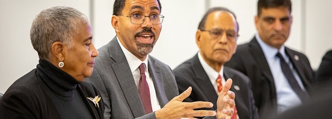 From left to right, Eunice Lewin, John B. King, Satish K. Tripathi and Venu Govindaraju. 