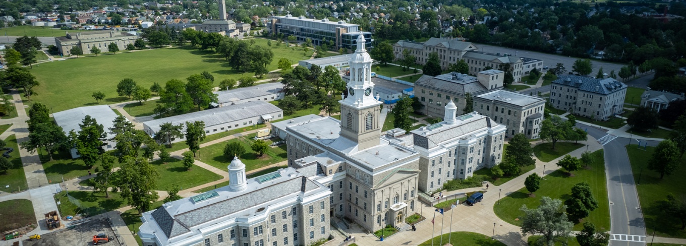 Aerial view of Hayes Hall. 