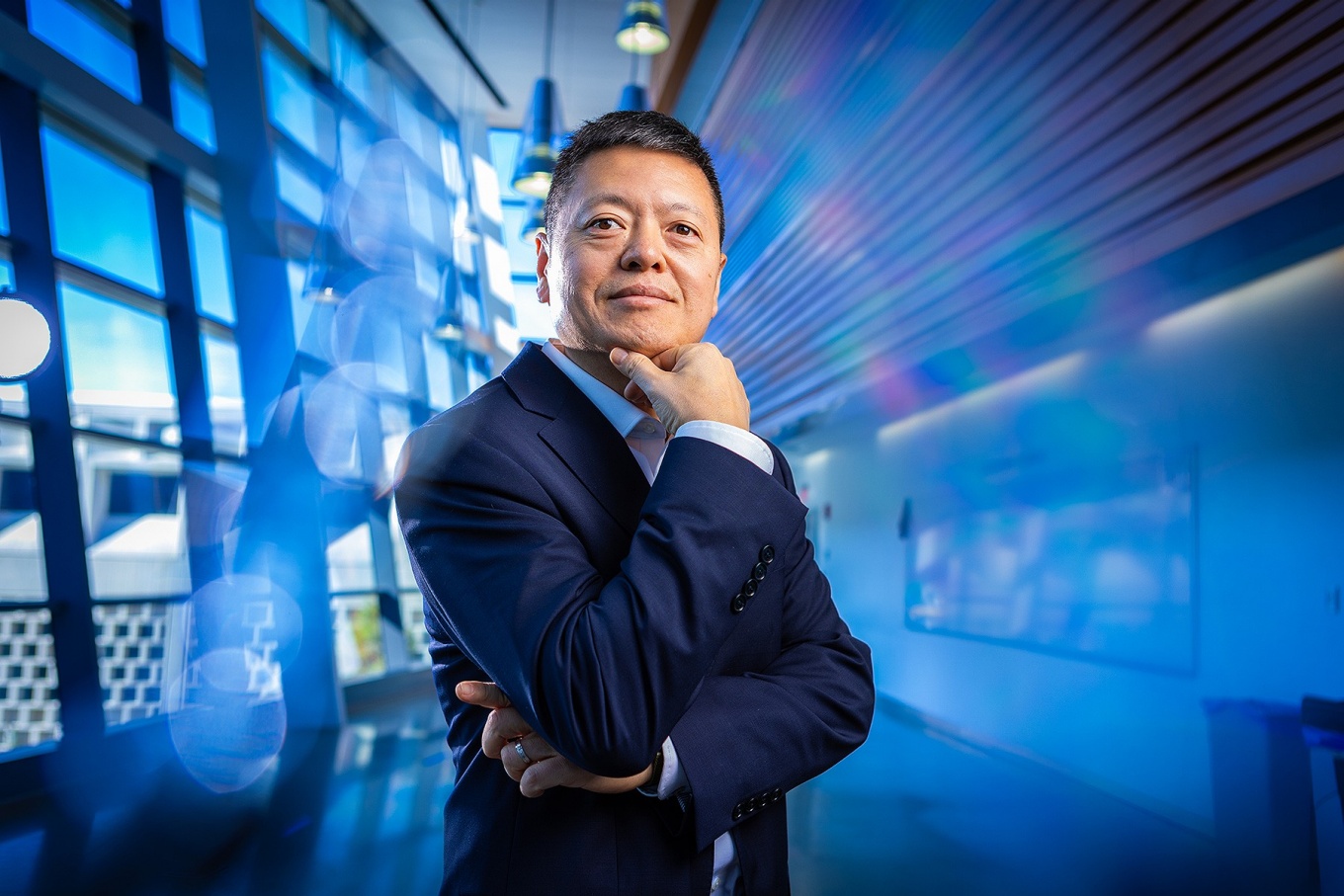 Zoom image: Siwei Lyu, SUNY Empire Innovation Professor of computer science and engineering, helps media outlets debunk viral deepfakes. Photo: Douglas Levere/University at Buffalo 