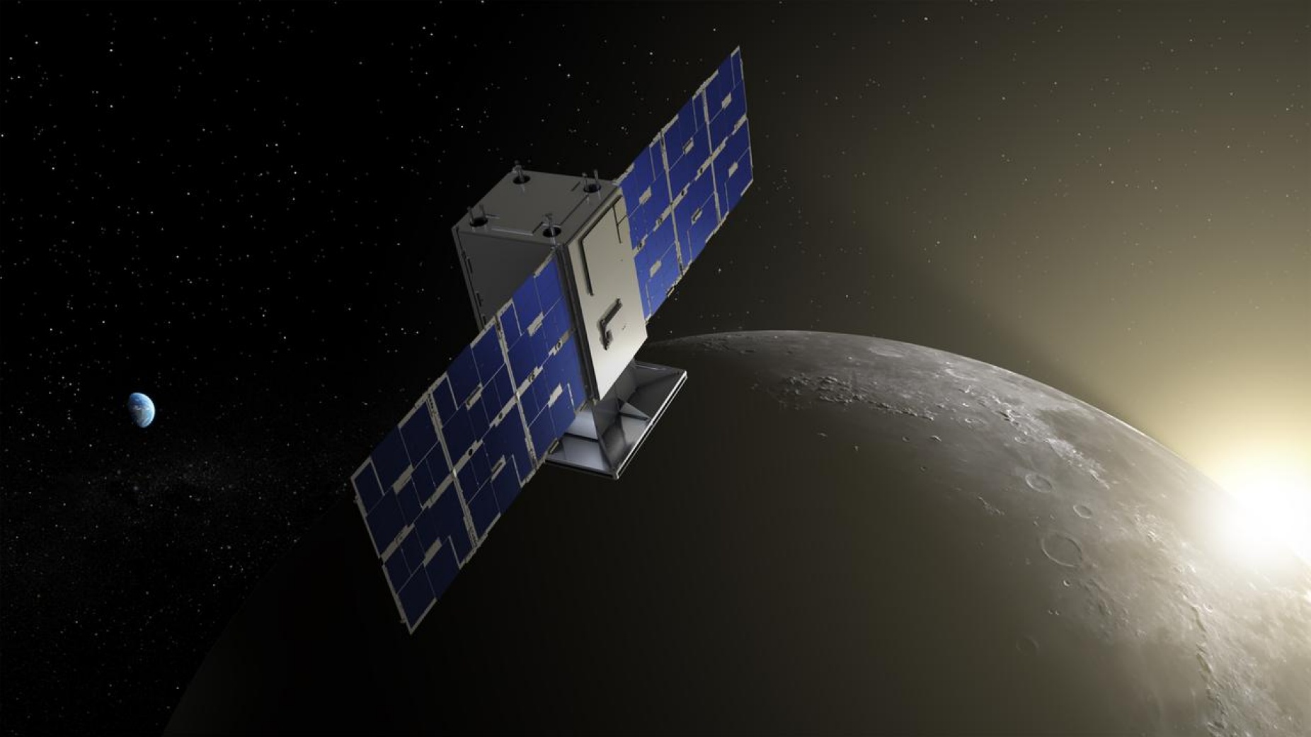 A satellite orbits the moon. 
