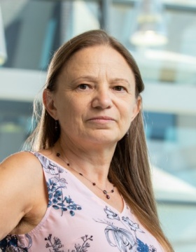 Portrait of Beata Csatho in Davis Hall, who helped plan the science goals of a NASA ice-monitoring satellite set to launch in September 2018. Photographer: Douglas Levere. 