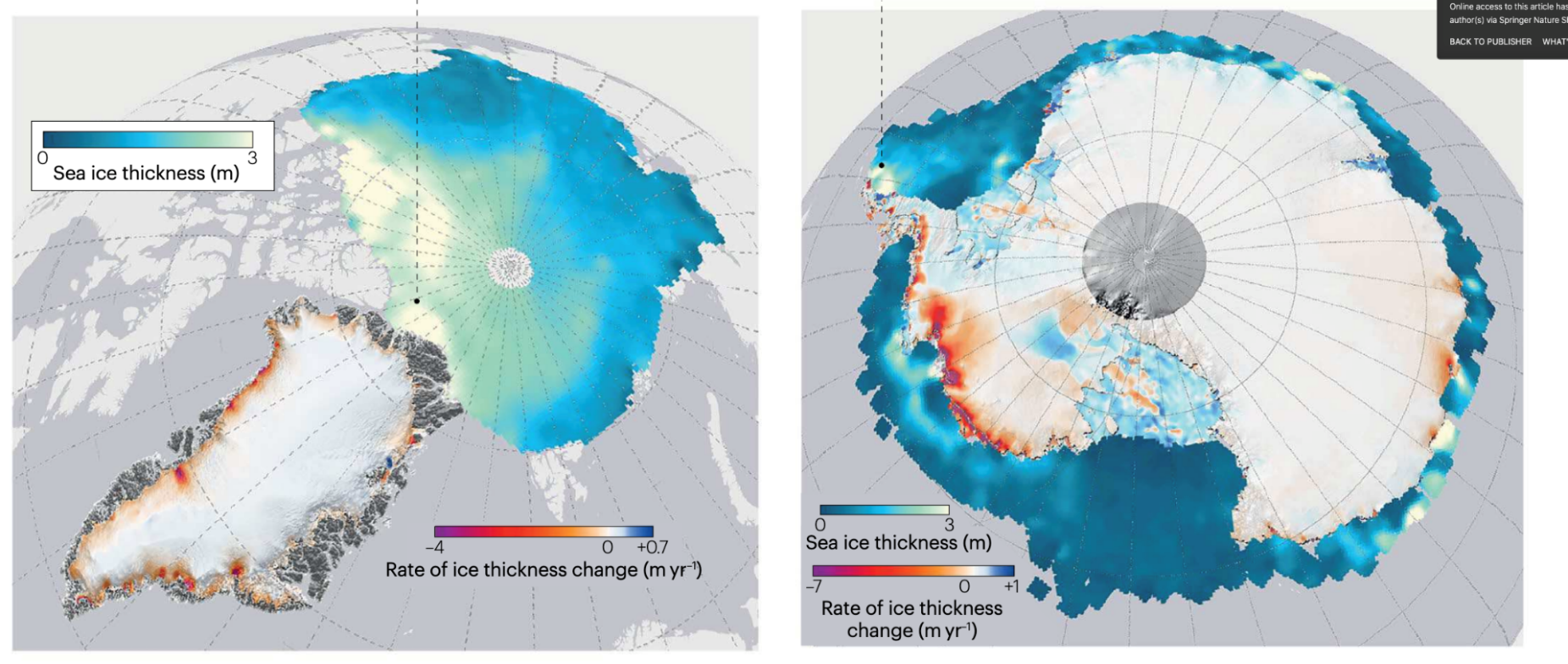 Zoom image: Observations from the ICESat and ICESat-2 missions show the thinning of the Greenland and Antarctic ice sheets from 2003-2019, as well as sea ice thickness. Photo: Ivan Parmuzin/University at Buffalo 