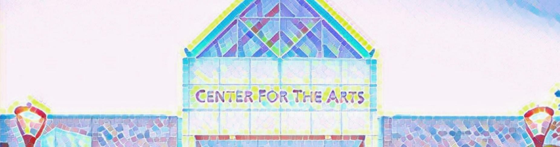 water color art of UB Center for the Arts building with text overlay "Spring into Art Creator Showcase". 