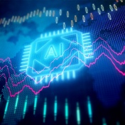 Illustration of an AI computer chip with neon lights. 
