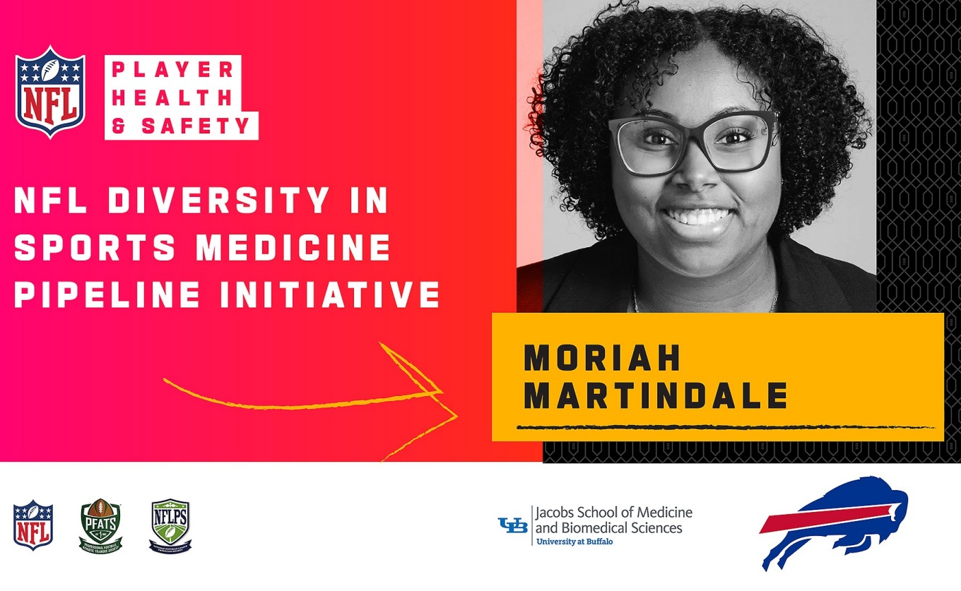 Headshot of Moriah Martindale with NFL Diversity in Sports Medicine Pipeline Initiative logo. 