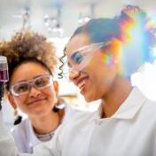 Zoom image: Students from the University of Puerto Rico at Cayey work at the University at Buffalo during the summer of 2022 as part of a Sloan Foundation grant. Photo: Douglas Levere/University at Buffalo 