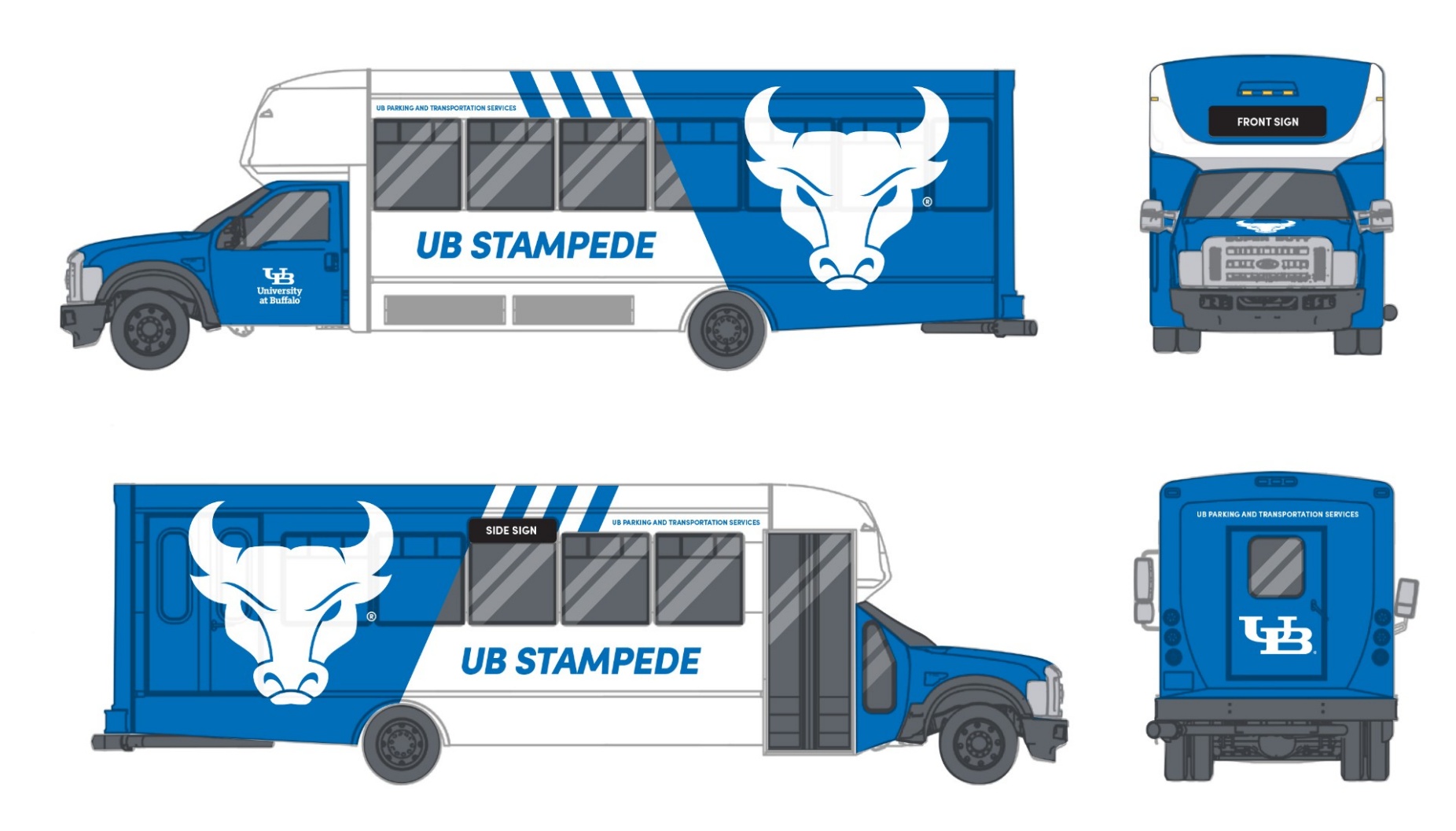 Zoom image: The new exterior designs for UB&rsquo;s Stampede shuttles. 