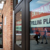 The door to a voting polling place. 