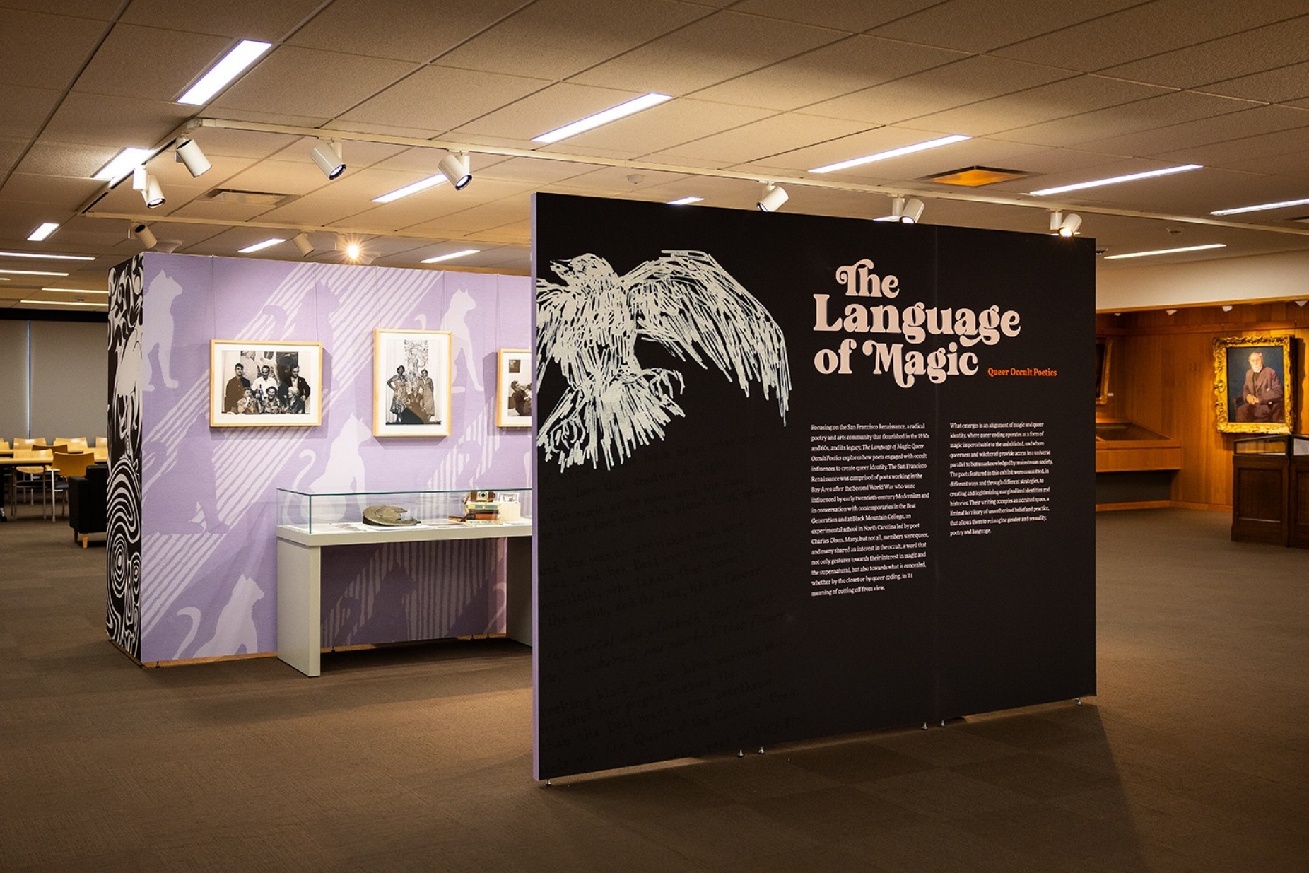 View of the new Poetry Collection exhibit titled "The Language of Magic.".