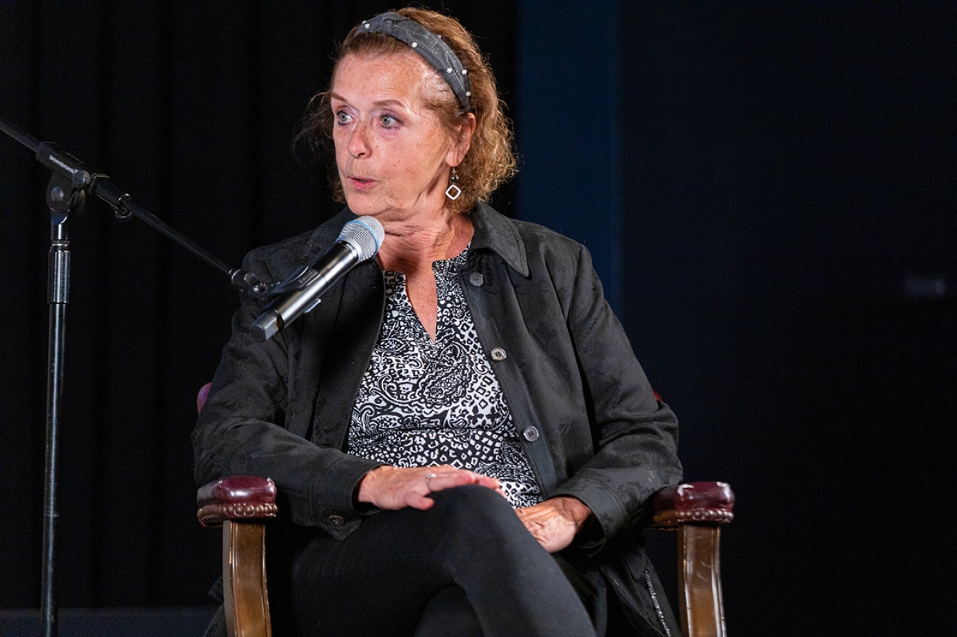Zoom image: Lois Gibbs photographed speaking at an event at UB's Center for the Arts in April 2023. Photo: Douglas Levere 