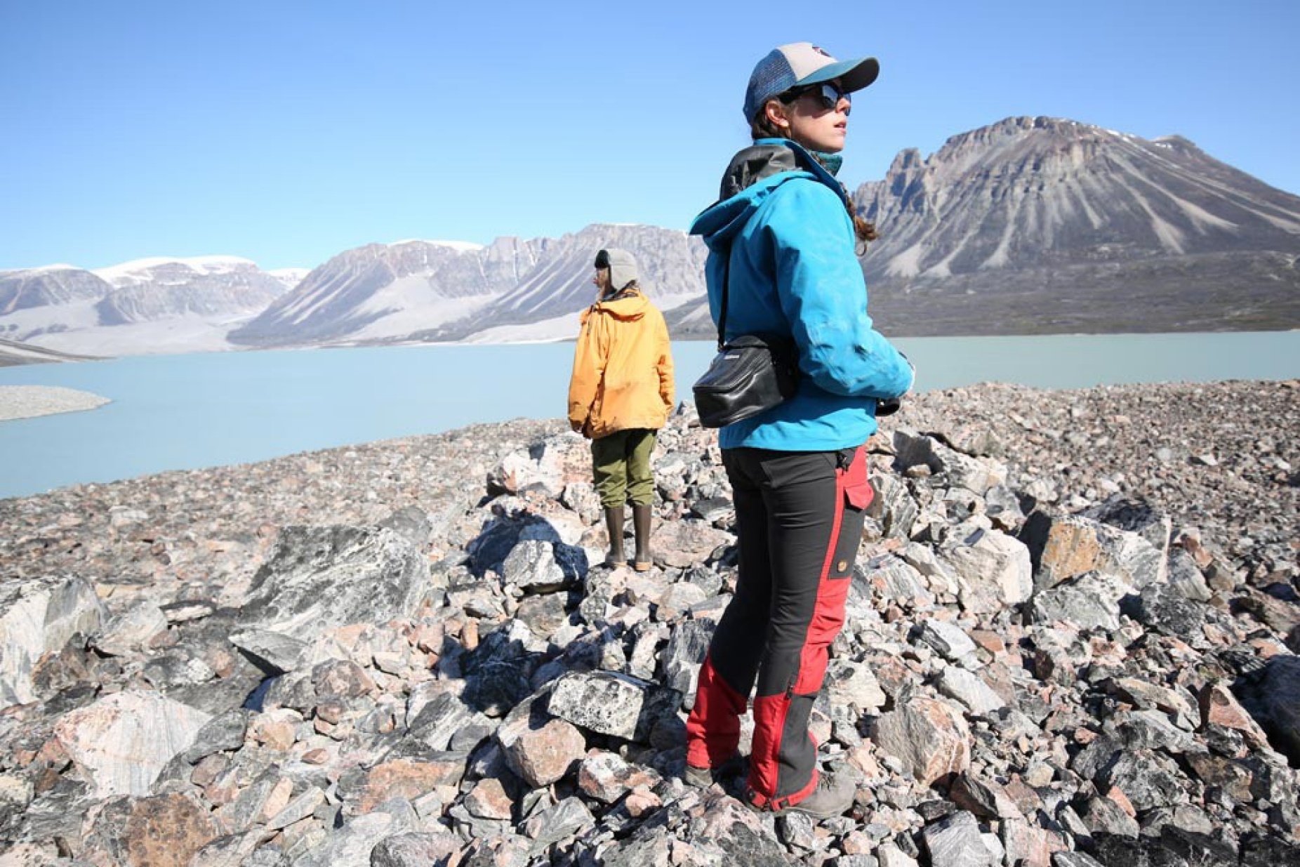 Zoom image: Members of the department, including then-PhD student Avriel Schweinsberg, conducted field work in Greenland in 2016 to better understand the region's response to past climate change. Photo: Jason Briner/University at Buffalo 