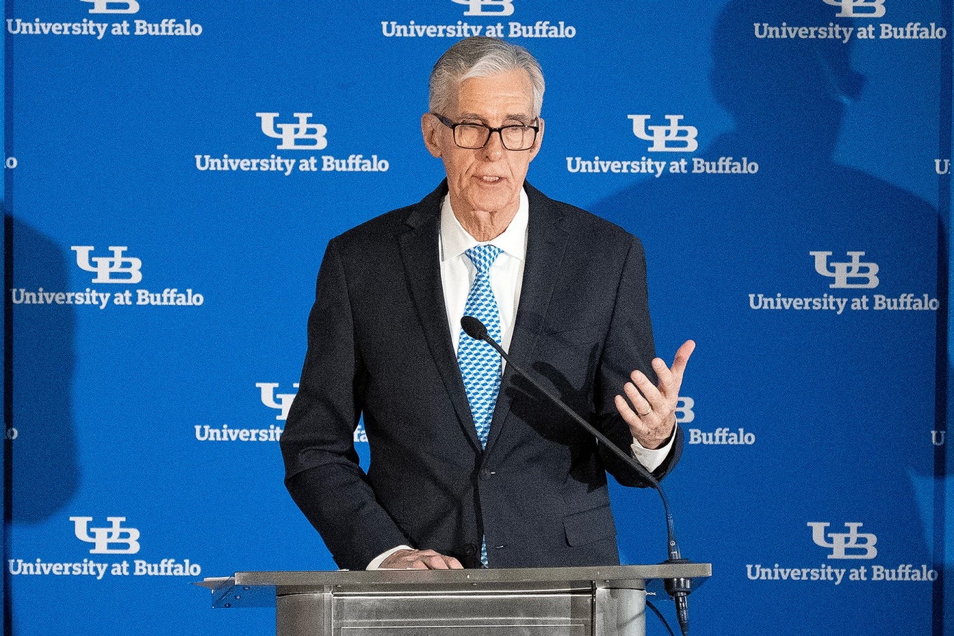 SUNY Distinguished Professor Tim Murphy speaking at press conference. 