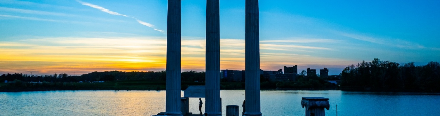 The columns at Baird Point during sunset over Lake LaSalle.