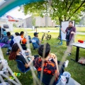 Zoom image: A free, family-friendly event led by UB faculty members Noemi Waight and Ryan Rish includes bike-related activities and a community ride. Photo: Douglas Levere 