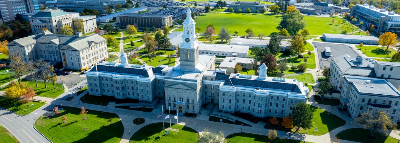 Aerial view of Hayes Hall on South Campus. 