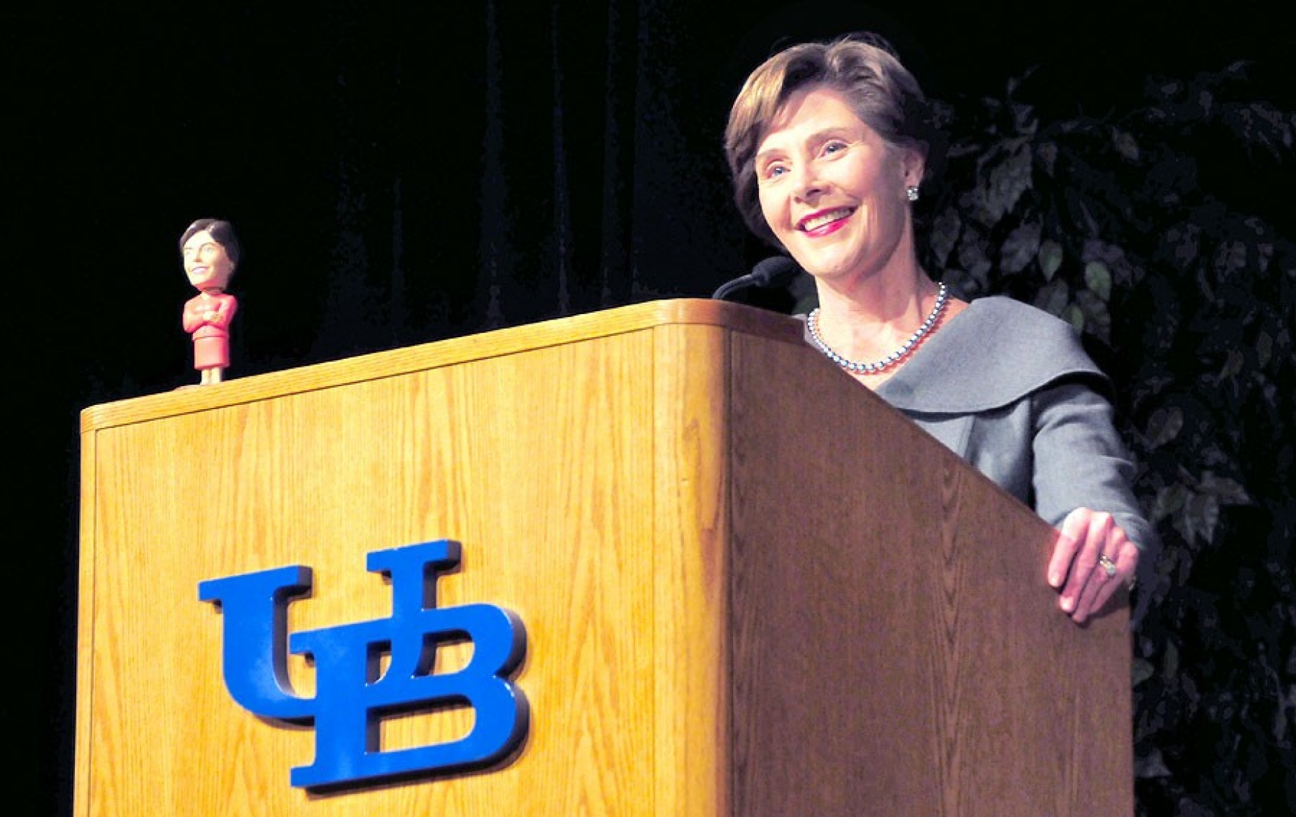 Laura Bush at the podium. 