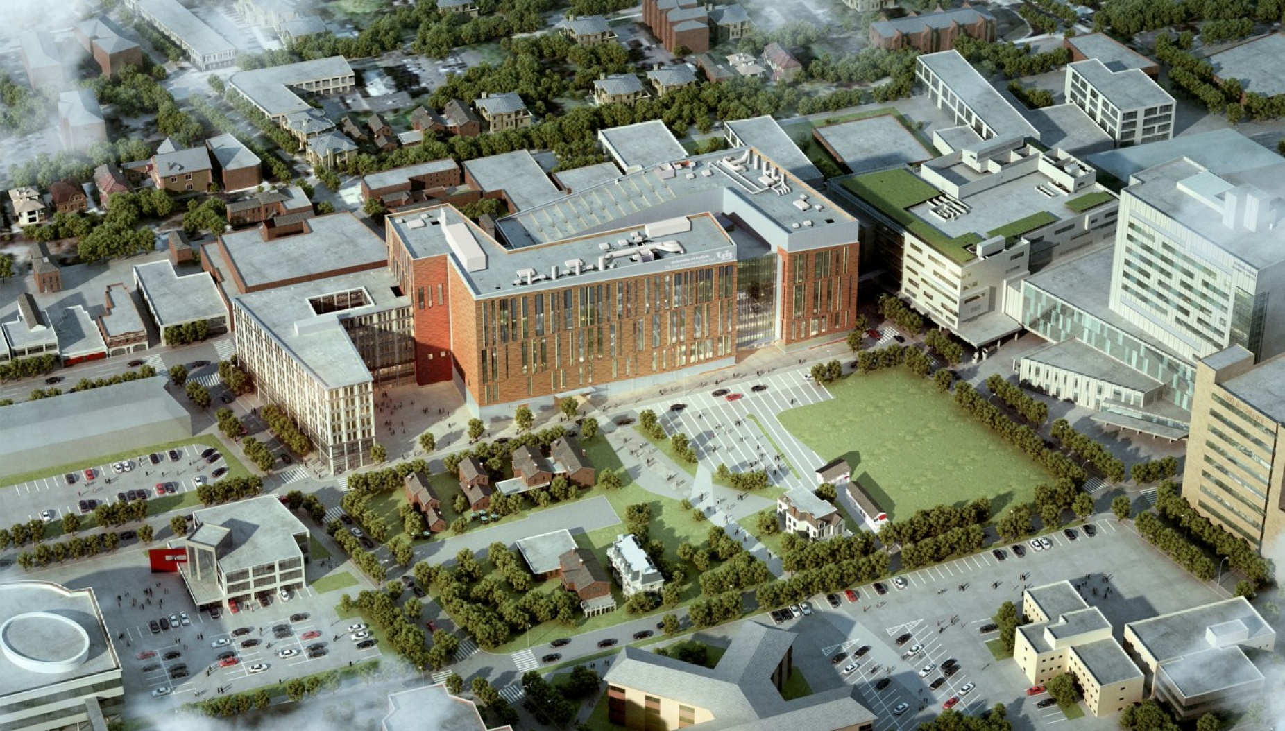 Aerial view of new medical school. 