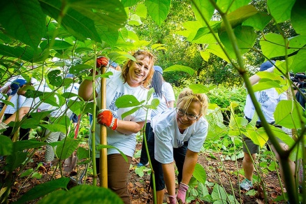 Zoom image: (L-R) Karen Grey and Debbie Schmigiel of UB Financial Services take part in Day of Caring at Buffalo Olmsted Parks Conservancy. Photo: Douglas Levere 