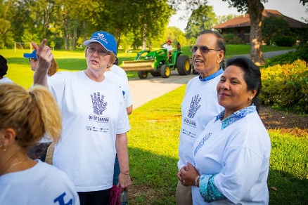 Zoom image: UB President Satish K. Tripathi and his wife, Kamlesh (right), with Marsha L. Lewis, dean of the UB School of Nursing and chair of the 2015 Campaign for the Community. Photo: Douglas Levere 