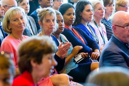 Zoom image: Attending the media briefing are prominent UB faculty members Anne Curtis, left, and Norma Nowak, at right with glasses. Photo: Douglas Levere 