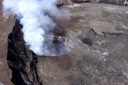 Zoom image: Kīlauea summit vent within Halema&lsquo;uma&lsquo;u Crater was more than 500 feet across in March 2013, five years after it opened. Photo: Tim Orr/U.S. Geological Survey 