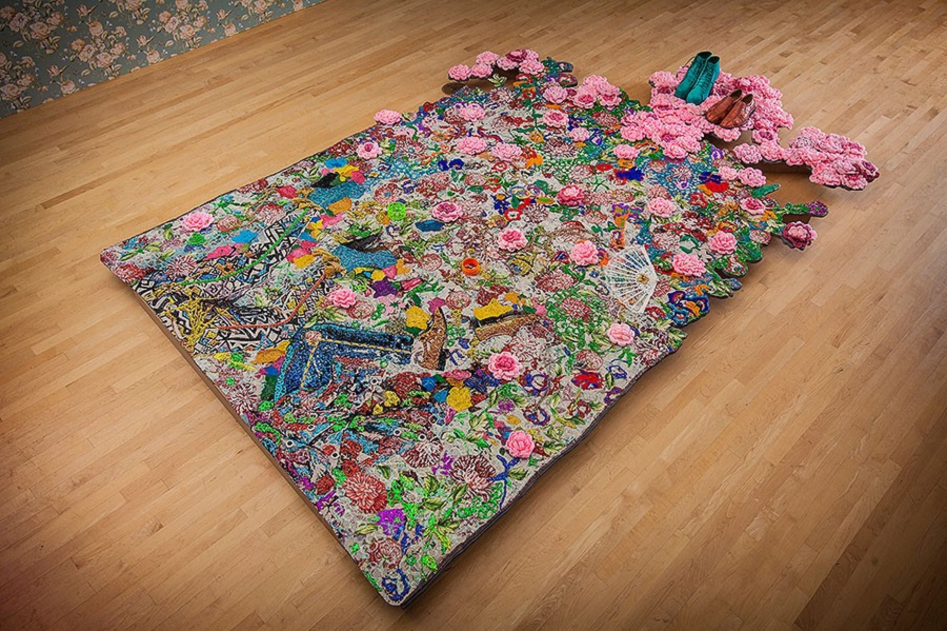 Ebony G. Patterson, Where We Found Them, 2014; cotton, plastic, lace, glitter, and mixed media. 