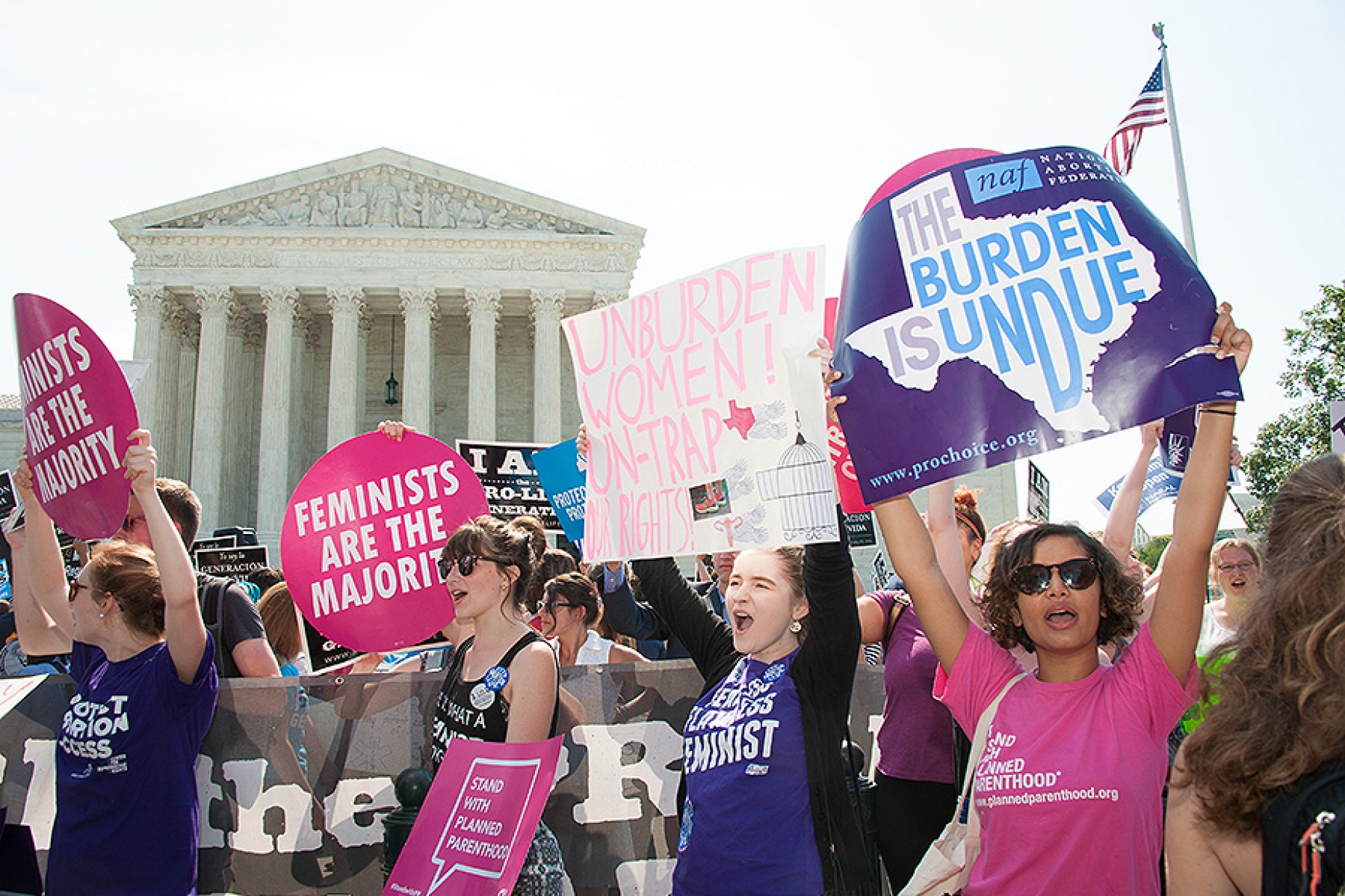 Pro choice activists await Supreme Court ruling on abortion access march in front of Supreme Court in Washington, USA. JUNE 27, 2016. 