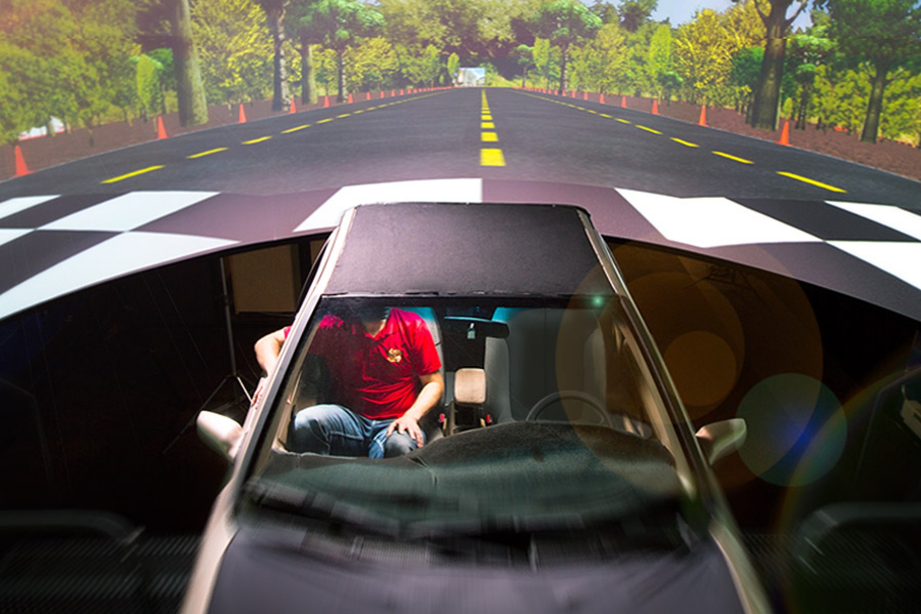 The driving simulator inside UB's Motion Simulation Laboratory. 