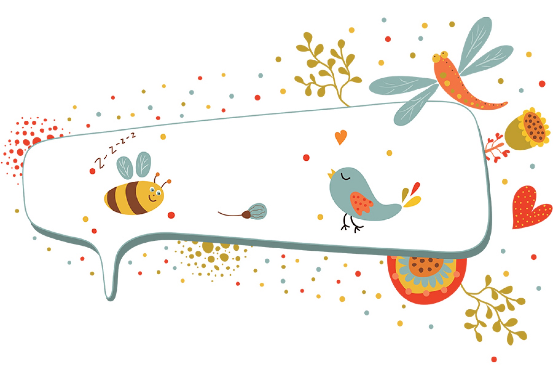 Concept illustration of a sexual education discussion featuring a bee and a bird inside a speech bubble. 