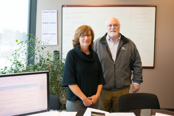 Purchasing agent Linda Deni and Dan Vivian, AVP for procurement services. 