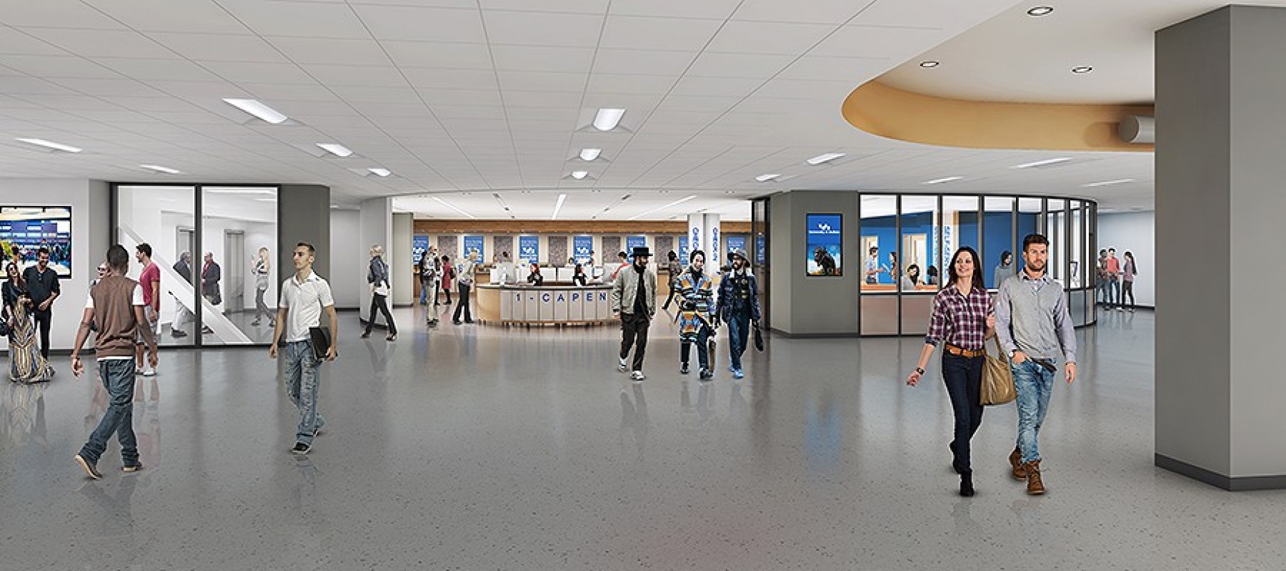 Zoom image: This rendering shows the location of 1Capen on the ground floor of Capen Hall near the Capen Cafe. Rendering: Facilities Planning and Design