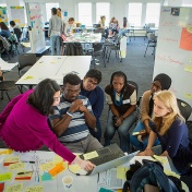 Pavani Ram speaks with students during Last year's Global Innovation Challenge. 