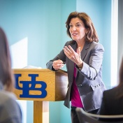Lt. Gov. Hochul speaks at podium. 