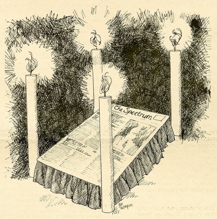 Zoom image: This editorial cartoon from The Spectrum reflects on censorship by the paper's printer, Partner's Press. 