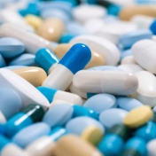 Photograph of various pills. 