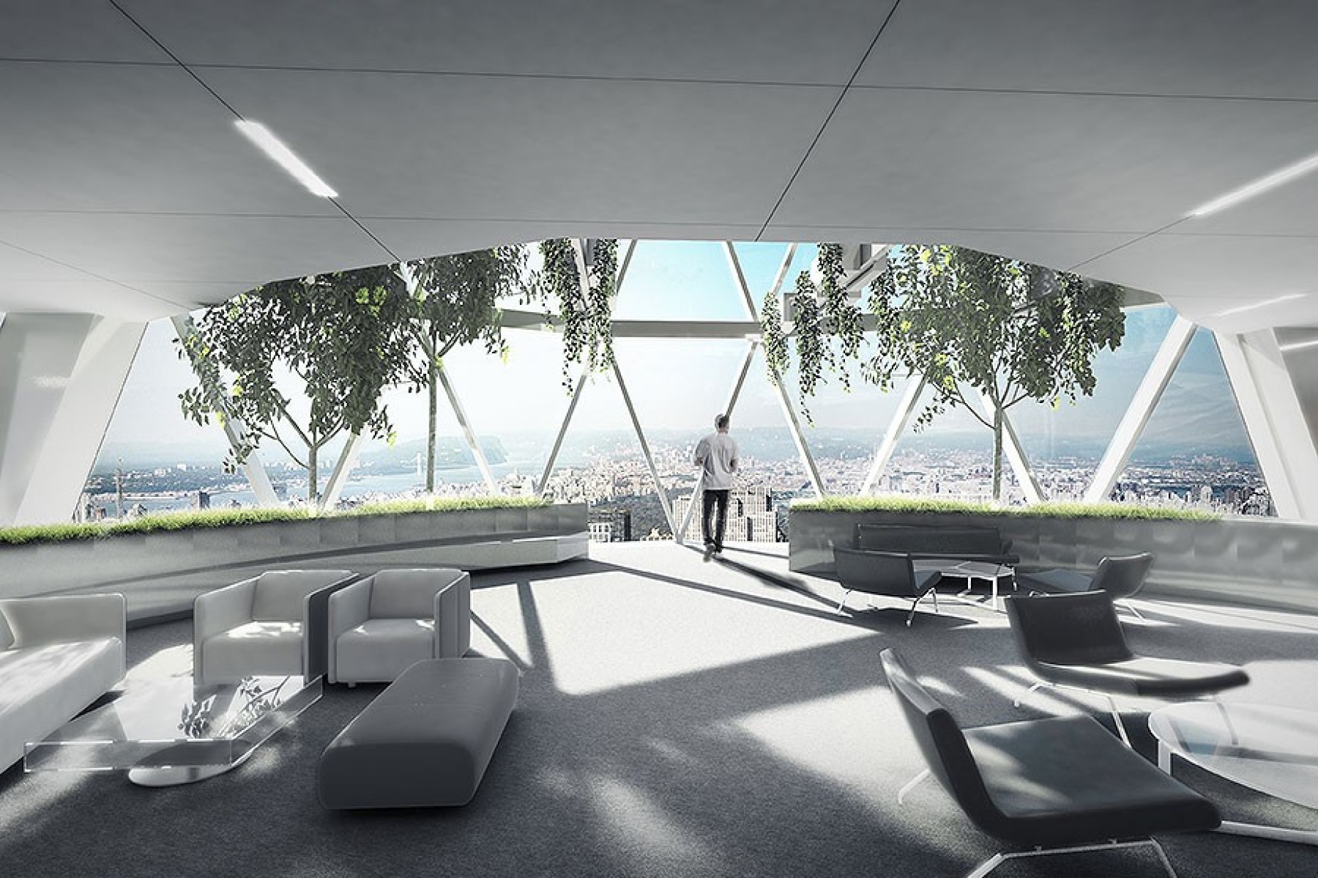 Rendering of interior office space in the Emboss Tower. 