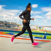 Patricia Lorquet running the track at UB Stadium. 