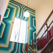&ldquo;Electric Avenue (In Blue)&rdquo; mural in stairwell of Anderson Gallery. 
