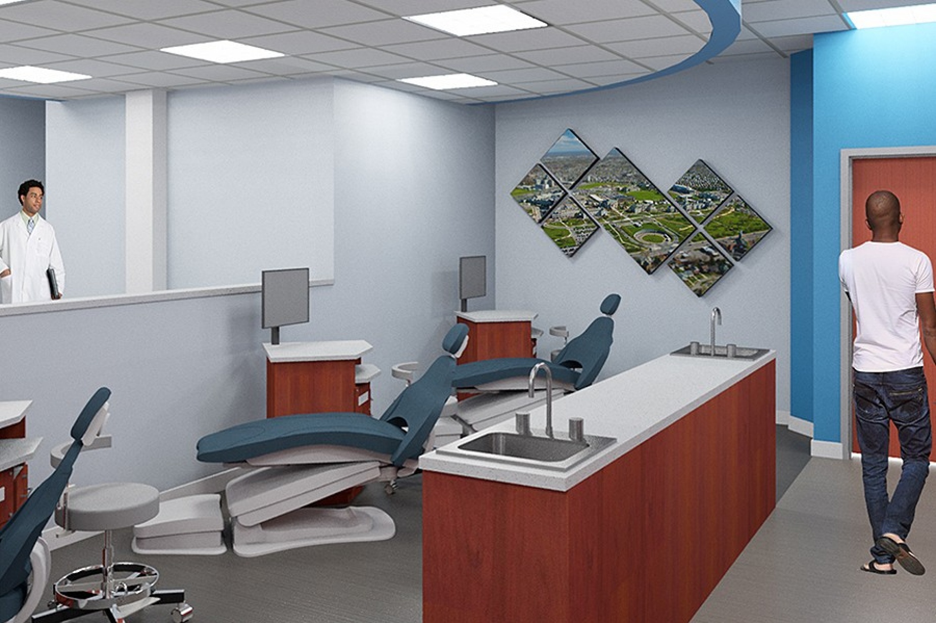 Rendering of renovated dental operatory space. 