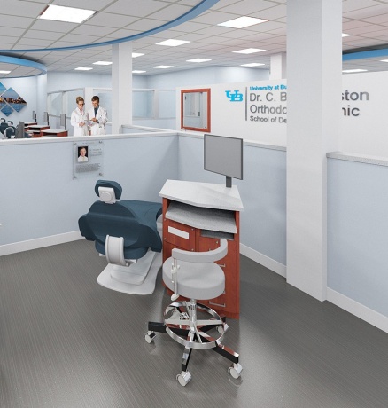 Zoom image: An artist rendering of a new operatory for the School of Dental Medicine. The school&rsquo;s operatories have not been updated in more than 30 years. 