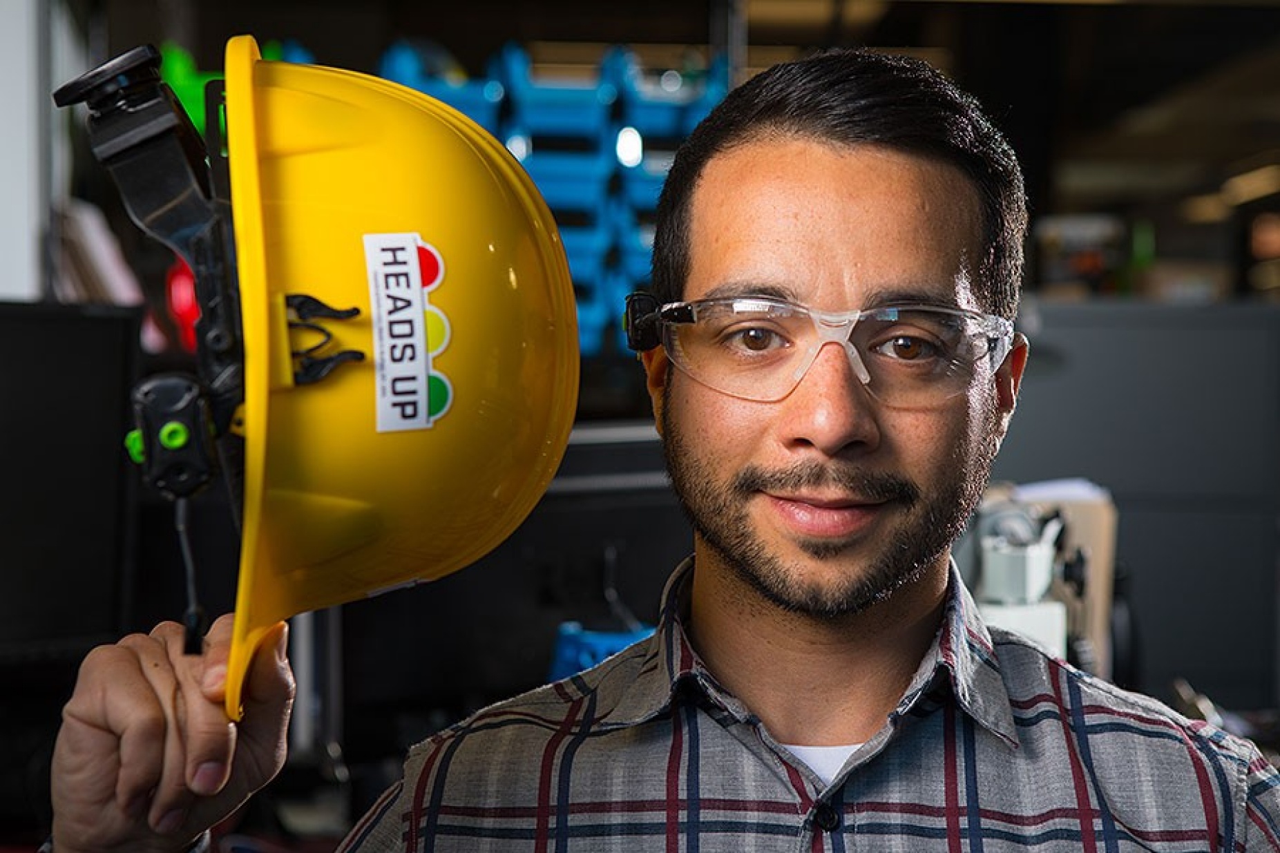Heads Up founder Brian Dever wearing his company's safety goggles. 