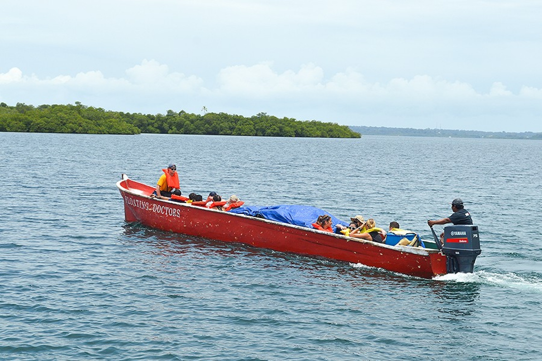 The Panama team traveling in the Floating Doctors' boat. 