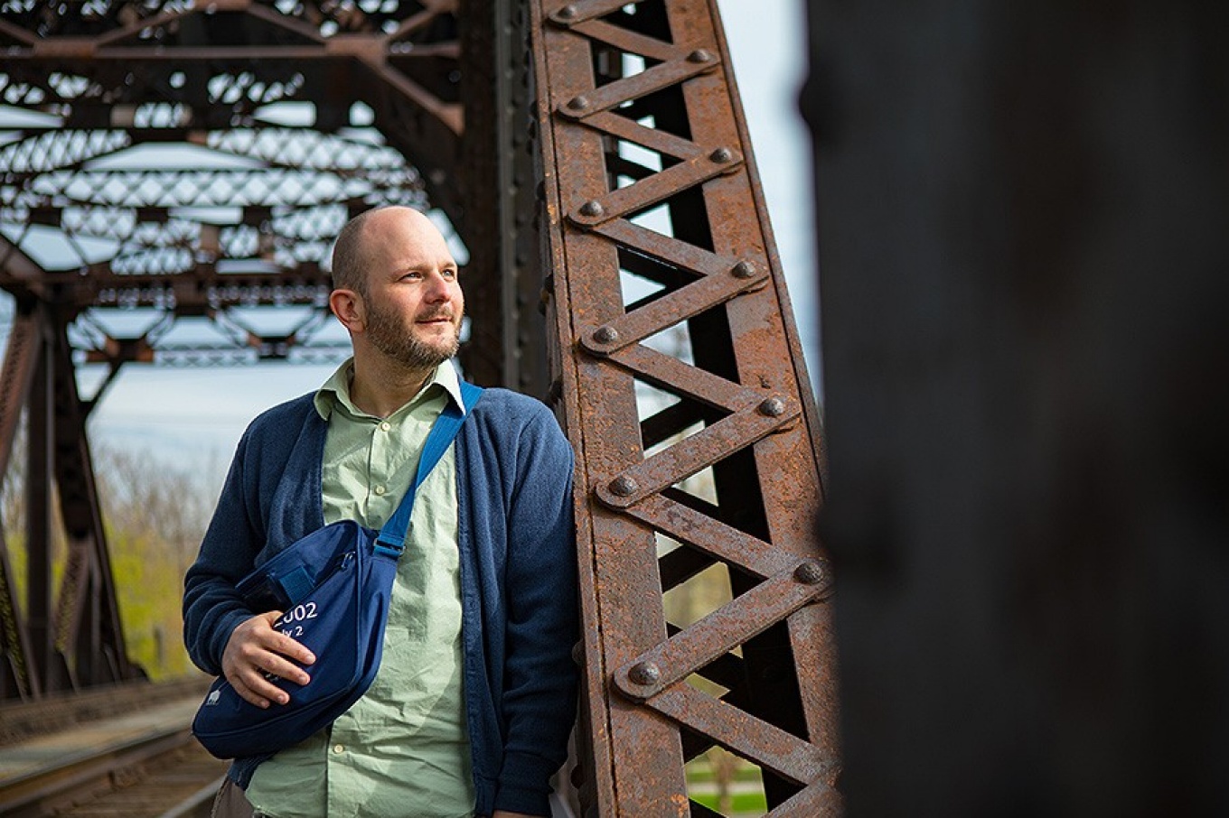 Portrait of Dennis Reed on the train bridge (?) in North Tonawanda. 