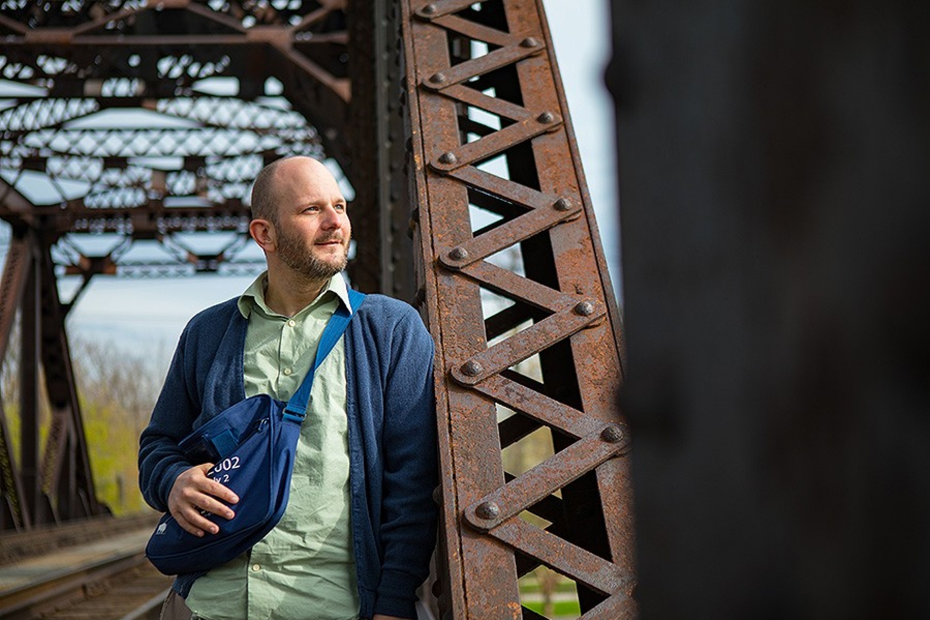 Portrait of Dennis Reed on the train bridge (?) in North Tonawanda. 