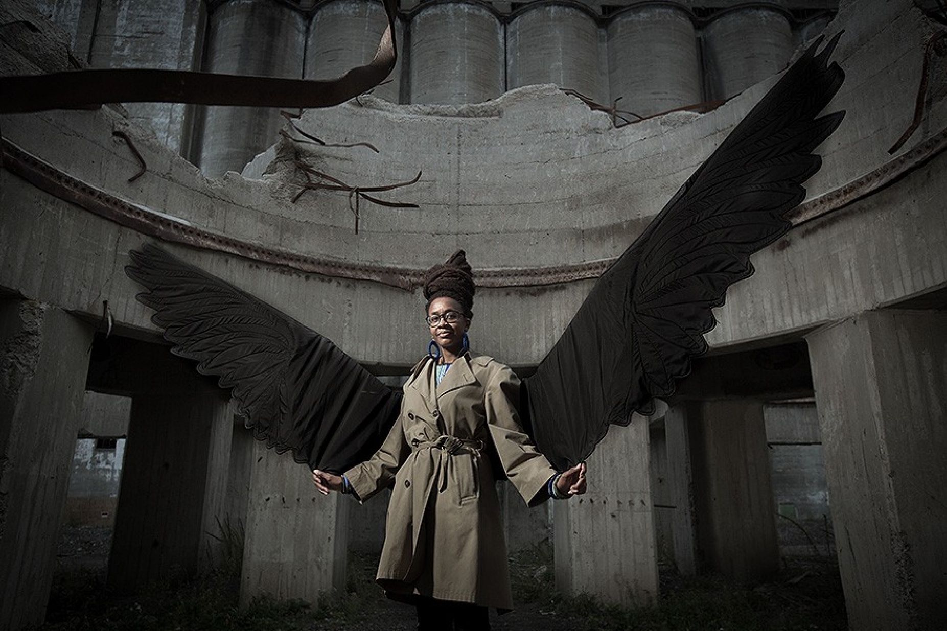 photo of Nnedi Okorafor with huge wings. 